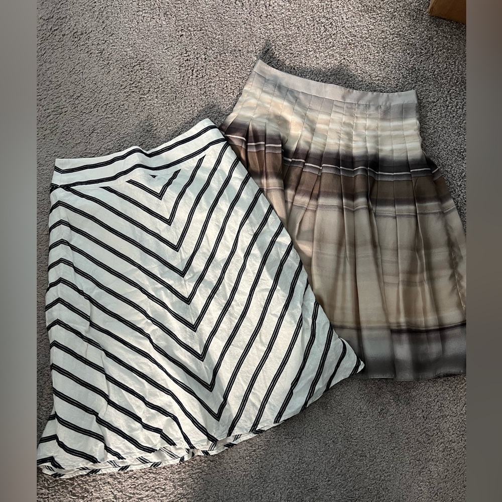 Lot Of 2 Women’s Skirts 4 Talbots Linen Blend GUC & Theory Silk Brown Cream EUC
